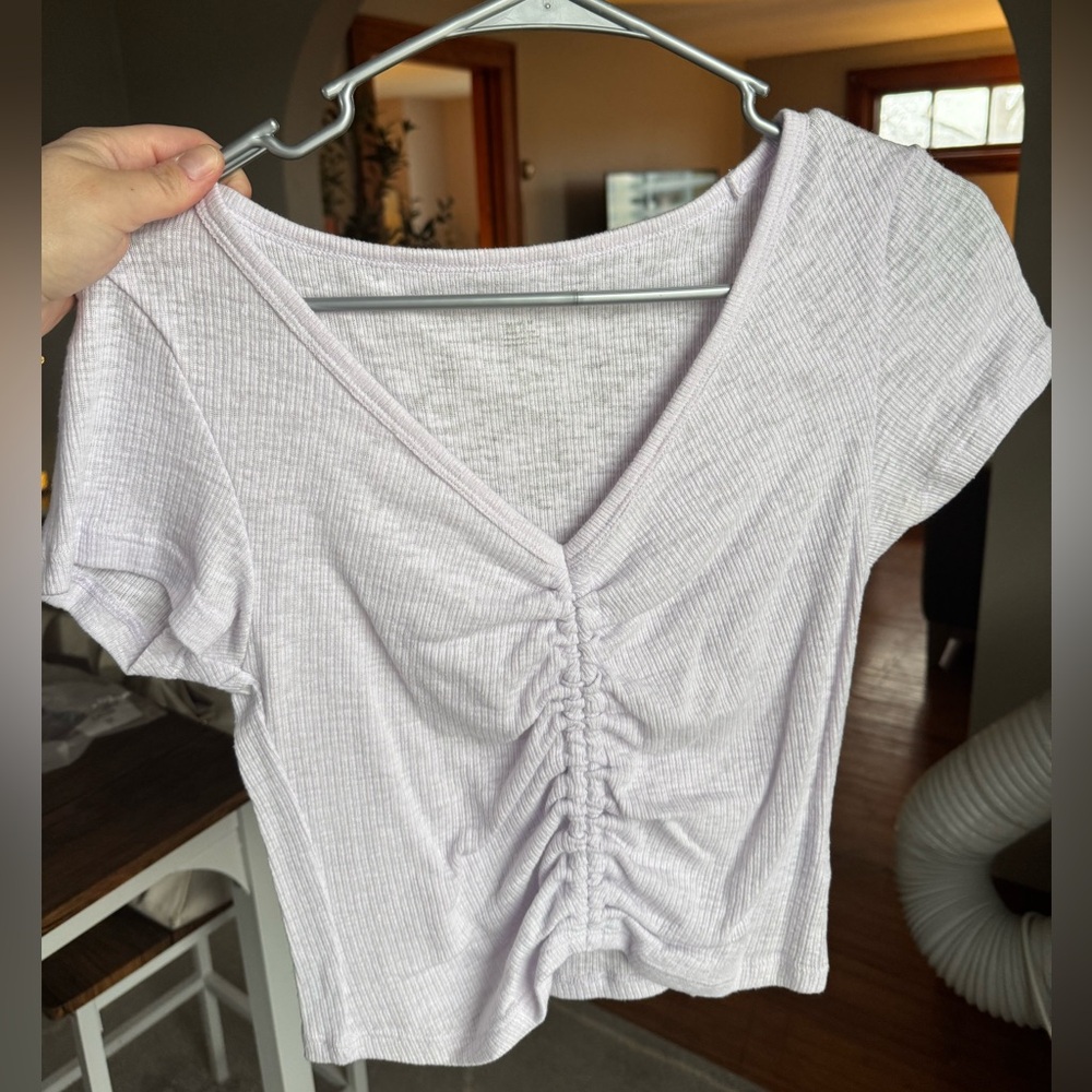 American Eagle Ruched V-Neck Top - Light Purple